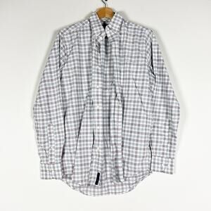 Oxford mens grey white plaid button down shirt size Extra Small